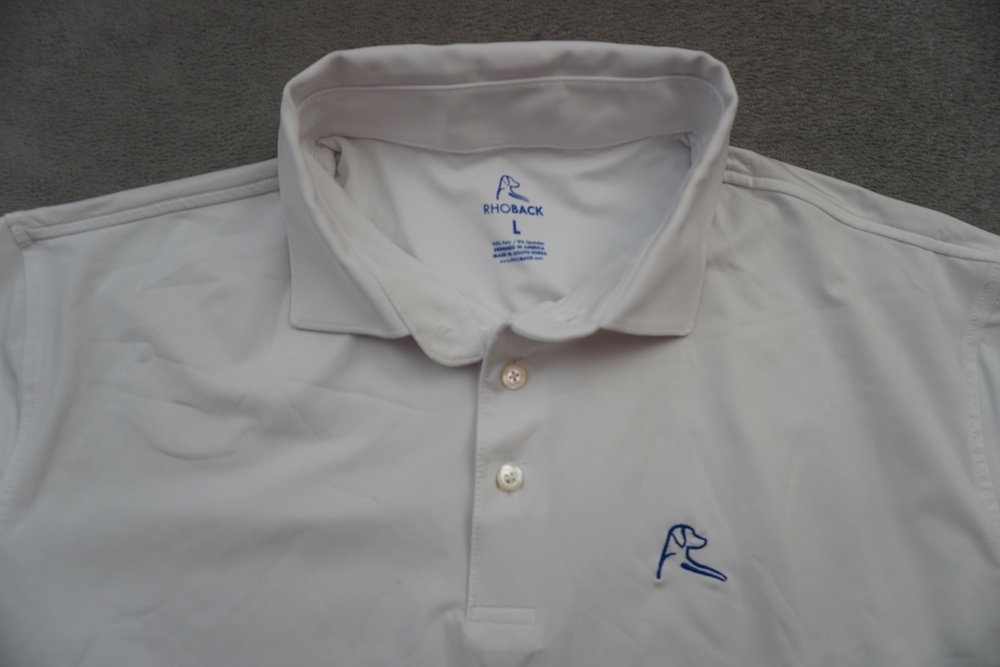 Rhoback Polo Shirt Mens Large White Long Sleeve Performance Golf Dog Logo